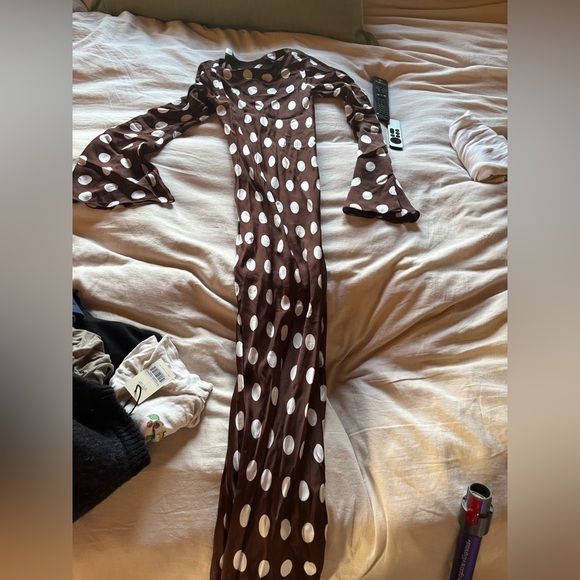 HEMANT & NANDITA Tira Brown and White Polka Dot Long Sleeve Dress - Picture 6 of 8